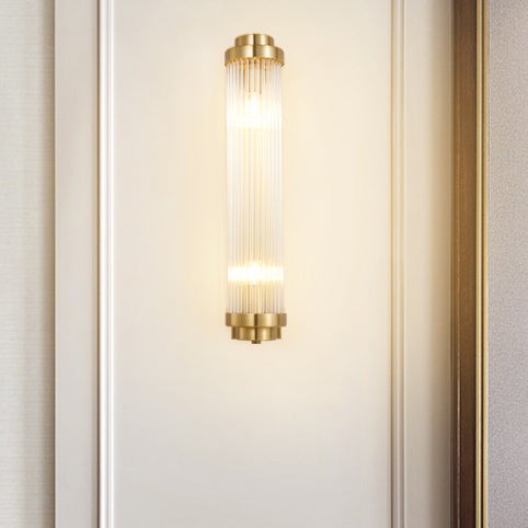 European Iron Glass Cylinder 2-Light Wall Sconce Lamp