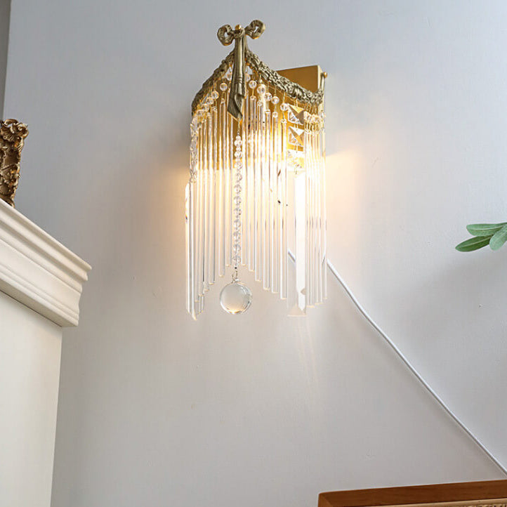 French Luxury Bow Brass Crystal 1-Light Wall Sconce Lamp