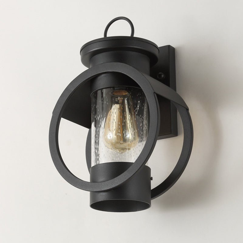 Round Cylindrical Iron Glass 1-Light Wall Sconce Lamp