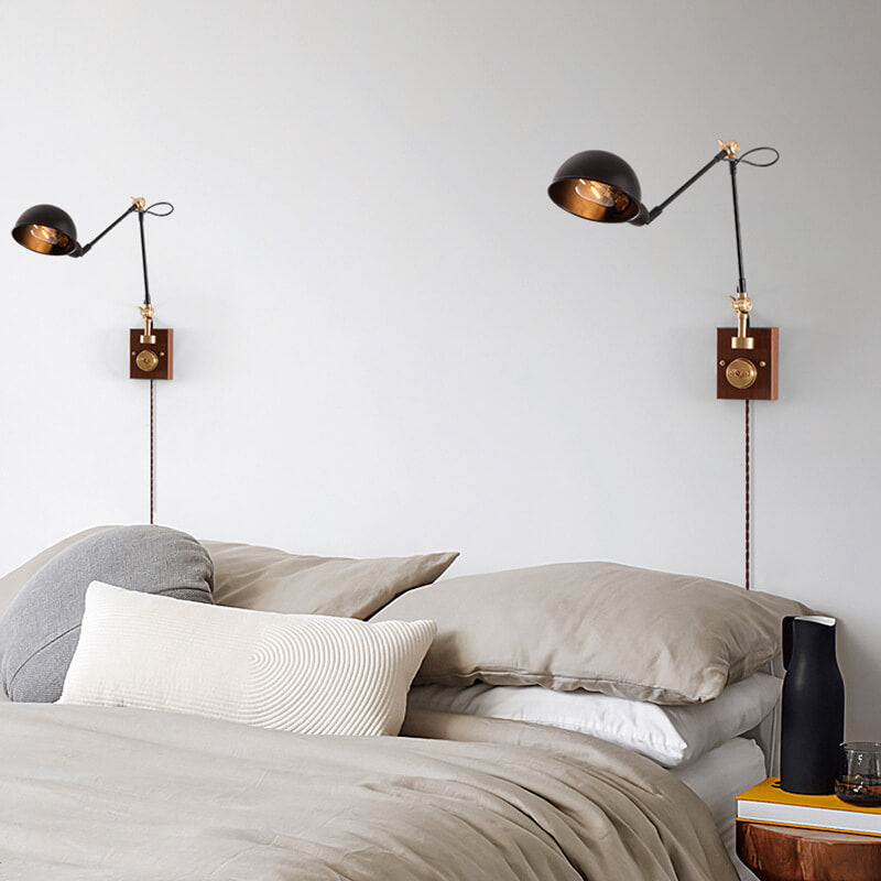 Japanese Iron Shade Rotating 1-Light Wall Sconce Lamp