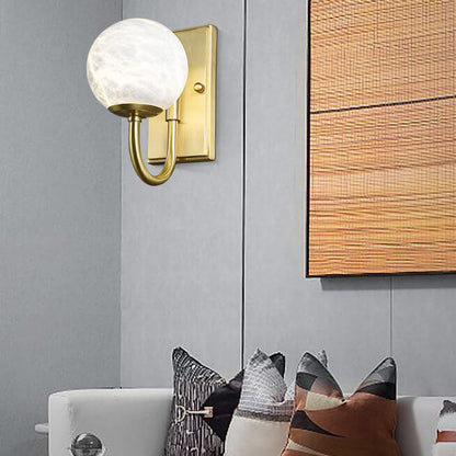Chinese Marble Spherical Shade 1-Light Wall Sconce Lamp