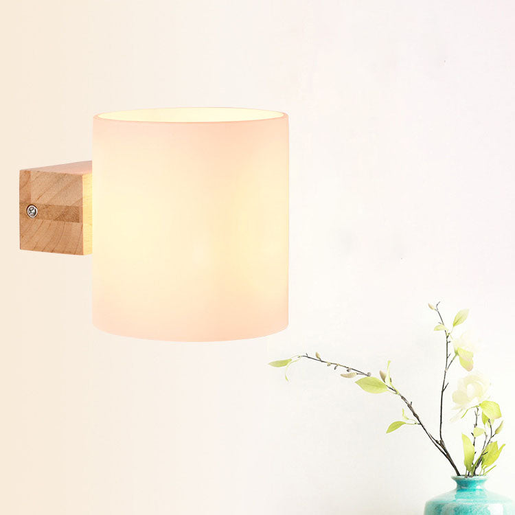 Warm Rubber Wood Glass 1/2 Light Wall Sconce Lamp