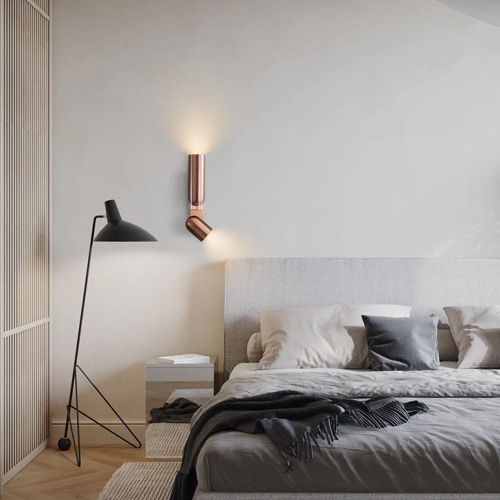 Rotatable Cylinder Metal Glass 2-Light Wall Sconce Lamp
