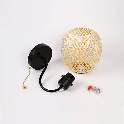 Chinese Iron Bamboo Woven Cage 1-Light Wall Sconce Lamp