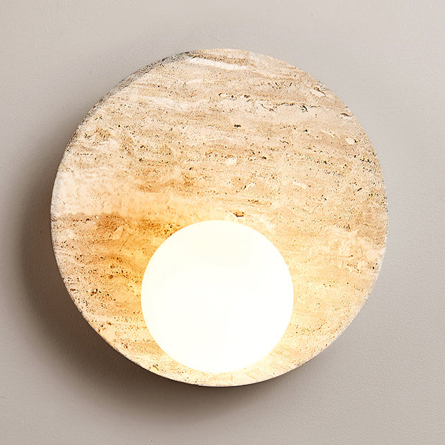 Japanese Yellow Travertine Circle 1-Light Wall Sconce Lamp
