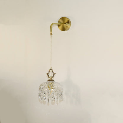 European Light Brass Crystal Glass 1-Light Wall Sconce Lamp
