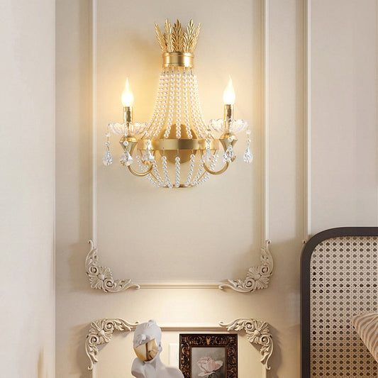 Half Tassel Crystal Iron Pearl 2-Light Wall Sconce Lamp