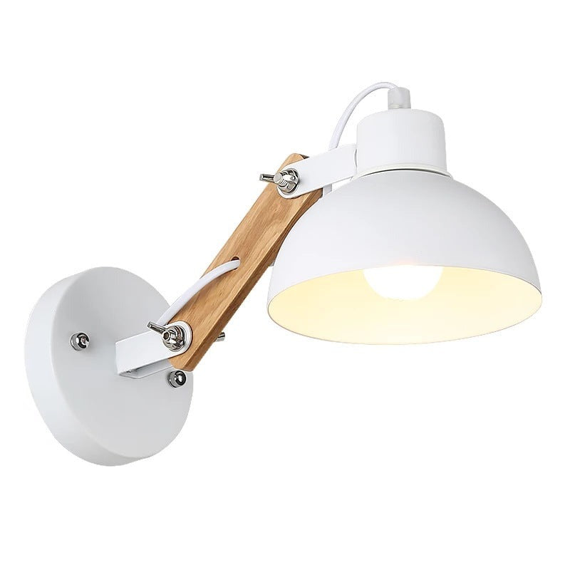 Dome Retractable Wood Arm 1-Light Wall Sconce Lamp