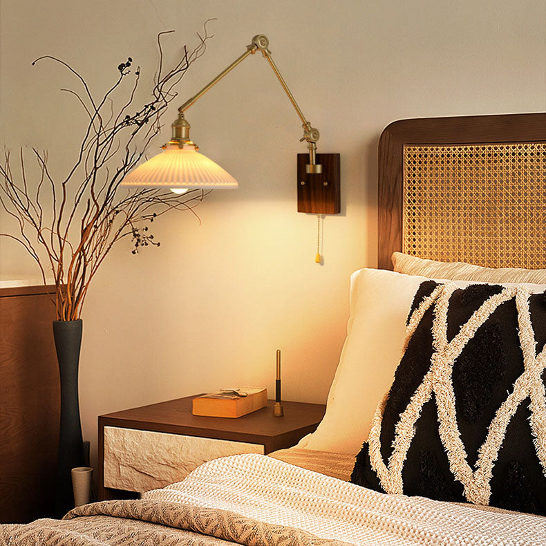 Japanese Ceramic Glass Round Shade 1-Light Wall Sconce Lamp
