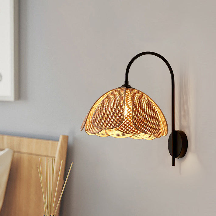 Boho Rattan Weaving Petal Shade 1-Light Wall Sconce Lamp