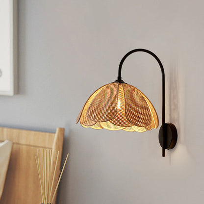 Boho Rattan Weaving Petal Shade 1-Light Wall Sconce Lamp