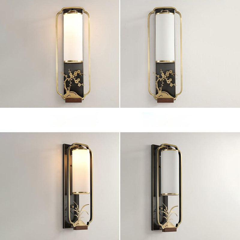 Chinese Glass Cylinder Shade 1-Light Wall Sconce Lamp
