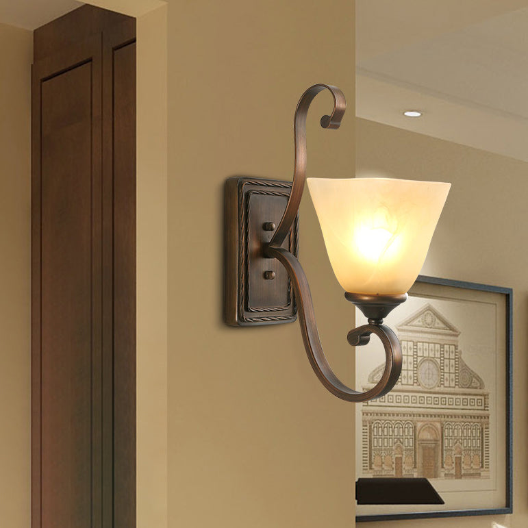 Iron Glass Tetrahedron Oval Base 1/2 Light Wall Sconce Lamp