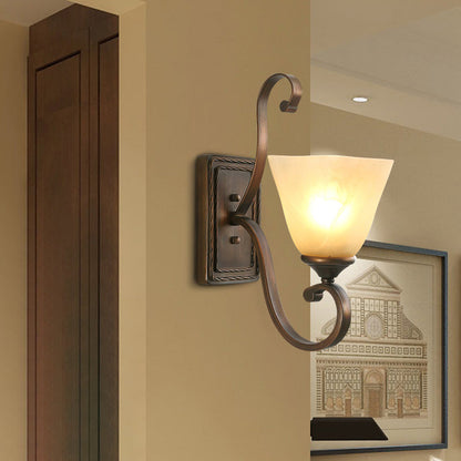Iron Glass Tetrahedron Oval Base 1/2 Light Wall Sconce Lamp
