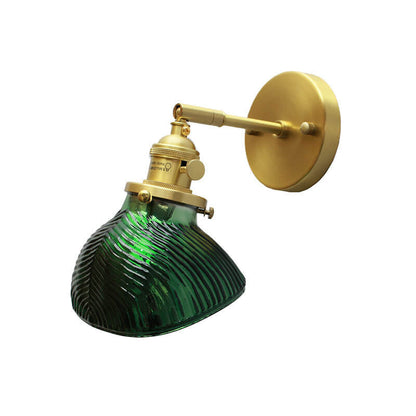 Emerald Glass Brass Straight Arm 1-Light Wall Sconce Lamp