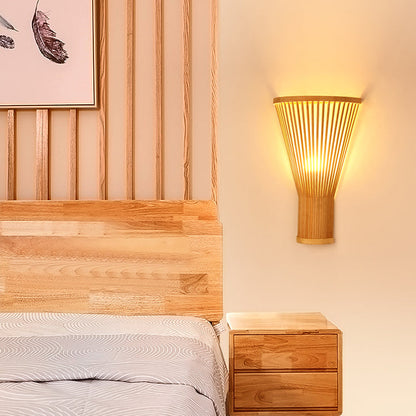 Japanese Tapered Bamboo 1-Light Wall Sconce Lamp