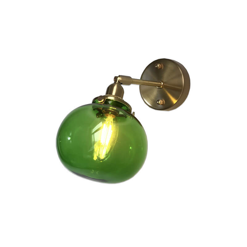 Japanese Round Ball Glass Brass 1-Light Wall Sconce Lamp