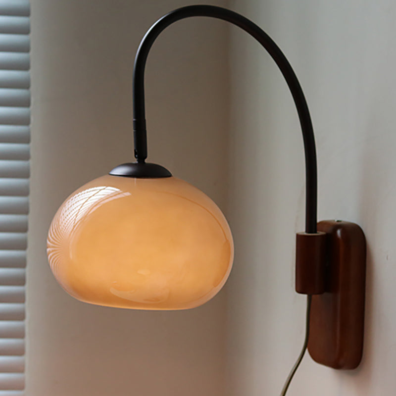 Half Round Fishing Rod Wood Glass 1-Light Wall Sconce Lamp