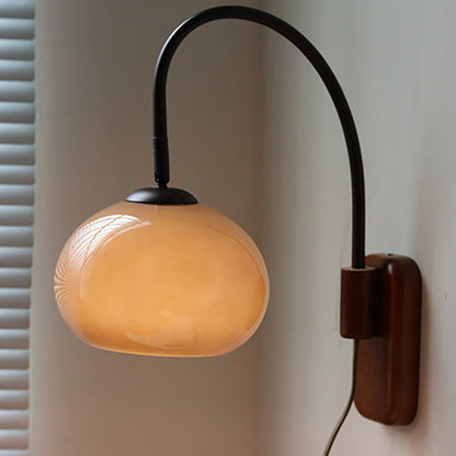 Half Round Fishing Rod Wood Glass 1-Light Wall Sconce Lamp