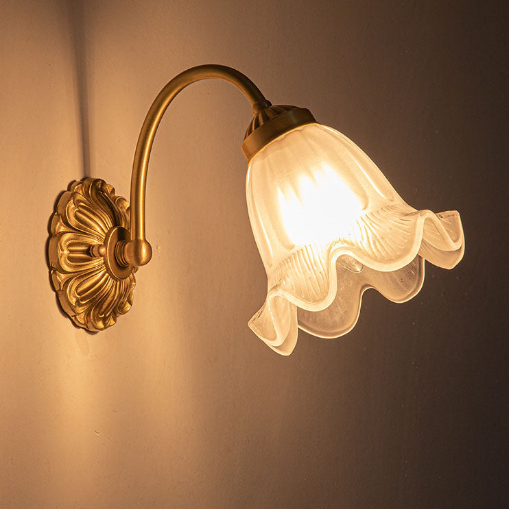 European Floral Copper Glass 1-Light Wall Sconce Lamp