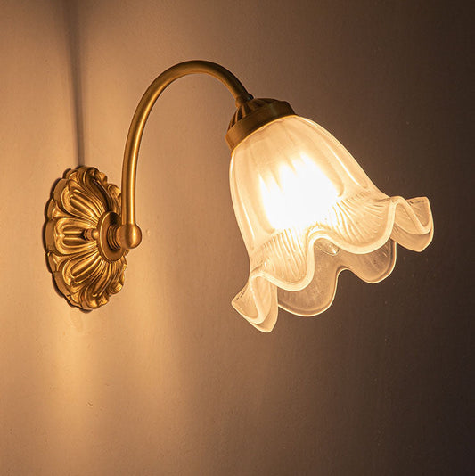 European Floral Copper Glass 1-Light Wall Sconce Lamp