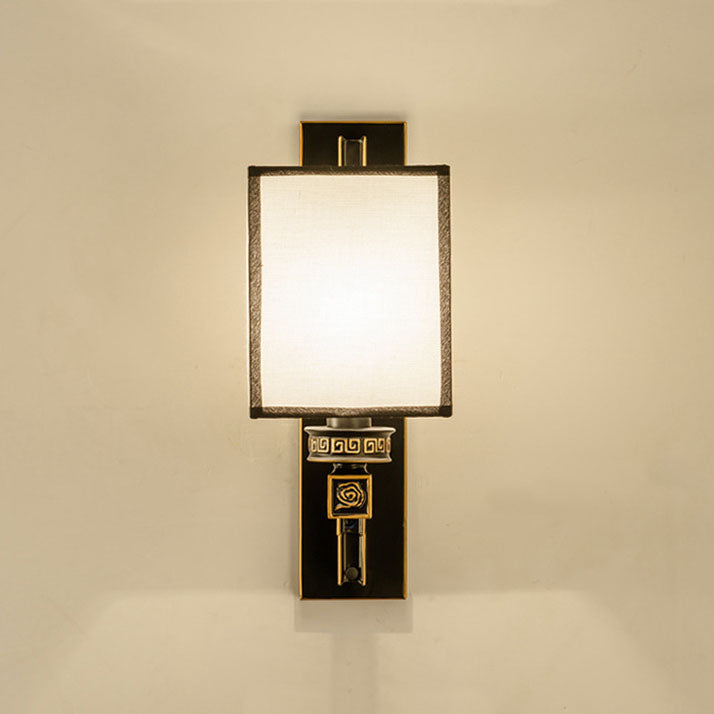 Chinese Iron Copper Fabric Square 1-Light Wall Sconce Lamp