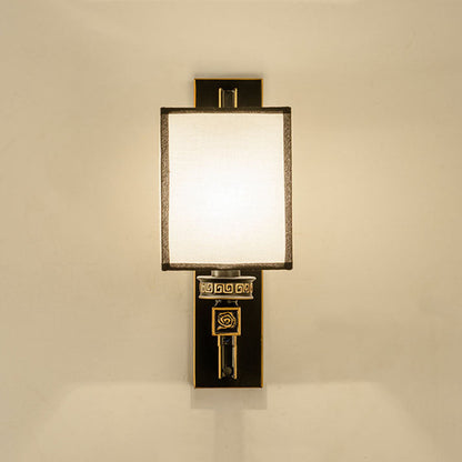 Chinese Iron Copper Fabric Square 1-Light Wall Sconce Lamp