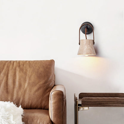 Japanese Yellow Travertine Round 1-Light Wall Sconce Lamp