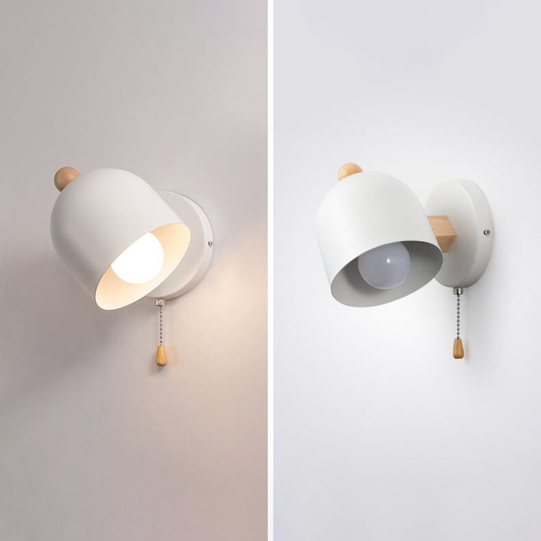 Rubberwood Shade Log Pull Cord 1-Light Wall Sconce Lamp