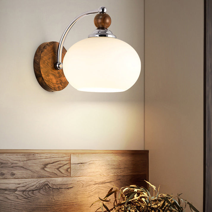 Lantern Shaped Wood Iron Glass 1-Light Wall Sconce Lamp