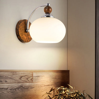 Lantern Shaped Wood Iron Glass 1-Light Wall Sconce Lamp