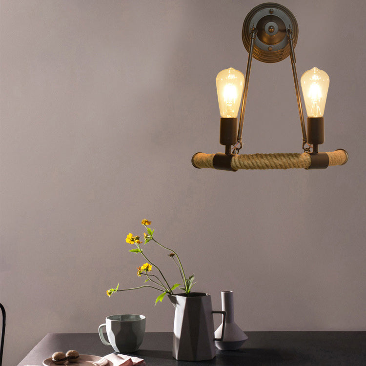 Farmhouse Hemp Rope Half Circle 2-Light Wall Sconce Lamp