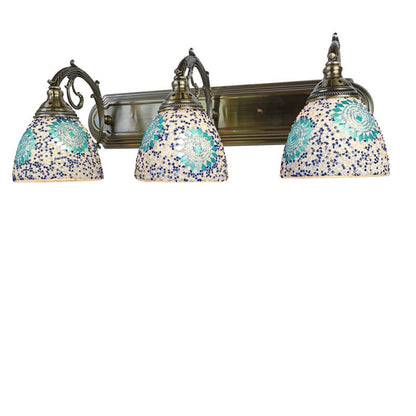 Tiffany Mediterranean Horn Stained Glass 3-Light Bathroom Vanity Mirror Front Wall Sconce Lamp