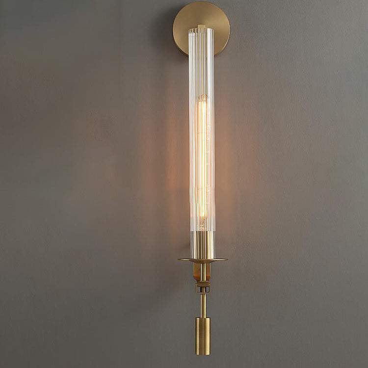 Luxury Iron Glass Cylinder Strip 1-Light Wall Sconce Lamp