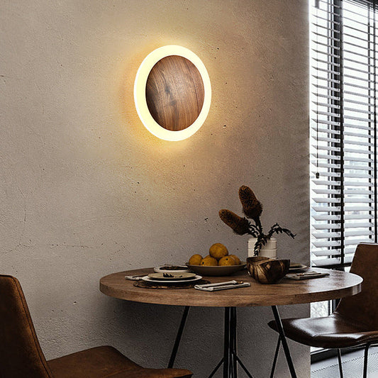 Japanese Black Walnut Round Shade LED Wall Sconce Lamp