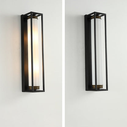Chinese Glass Rectangular Cylinder 2-Light Wall Sconce Lamp
