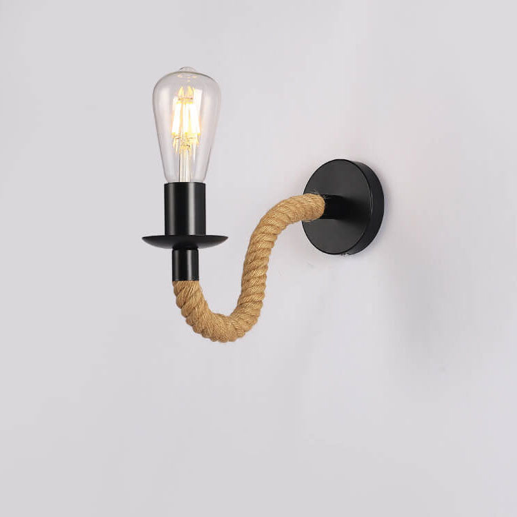 Vintage Twine Iron Round 1/2 Light Wall Sconce Lamp