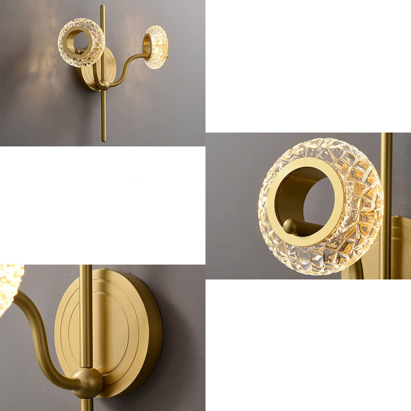 Light Luxury Brass Glass Circle 1/2 Light Wall Sconce Lamp
