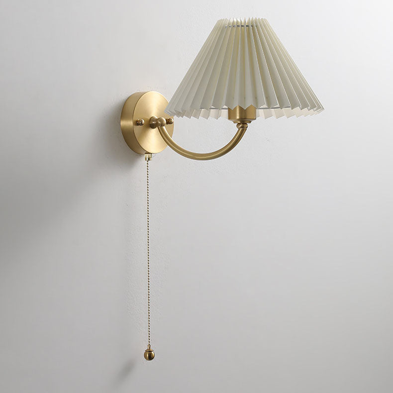 European Pleated Copper Fabric 1-Light Wall Sconce Lamp