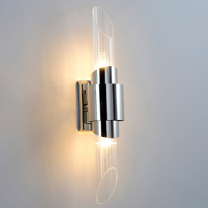 Stainless Steel Glass Column 2-Light Wall Sconce Lamp