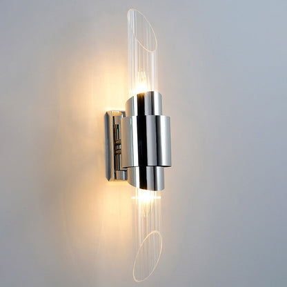 Stainless Steel Glass Column 2-Light Wall Sconce Lamp