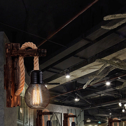Traditional Wooden Beam Iron Cage 1-Light Wall Sconce Lamp