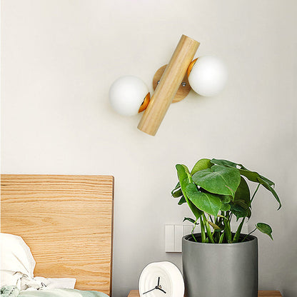 Japanese Glass Cylinder Strip Ball 2-Light Wall Sconce Lamp