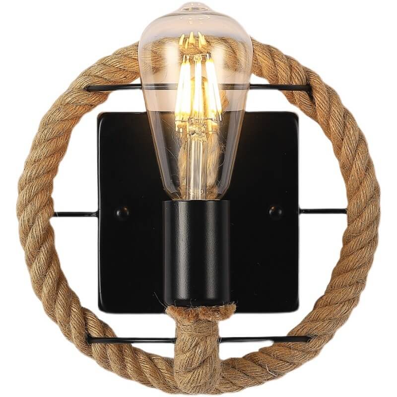 Vintage Twine Iron Round 1/2 Light Wall Sconce Lamp