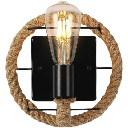 Vintage Twine Iron Round 1/2 Light Wall Sconce Lamp