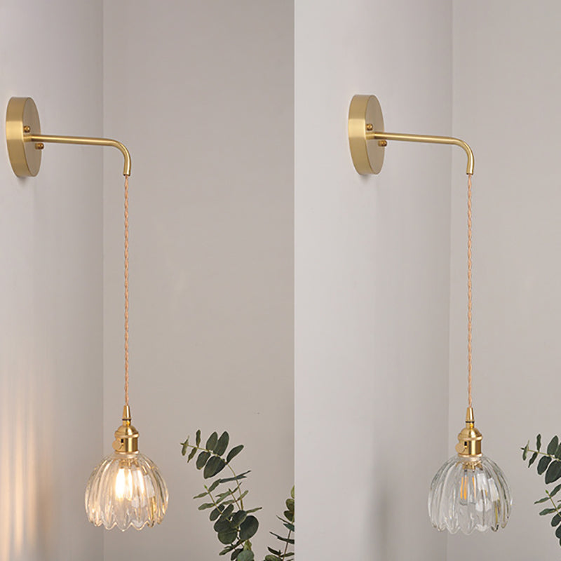 Minimalist Floral Copper Glass 1-Light Wall Sconce Lamp