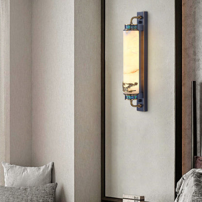 Chinese Marble Copper Column Brass LED Wall Sconce Lamp