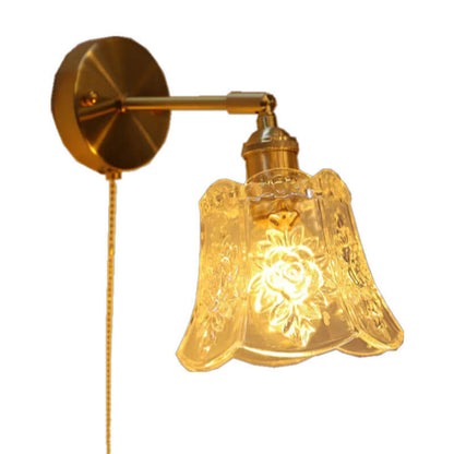 French Light Brass Glass Pull Wire 1-Light Wall Sconce Lamp