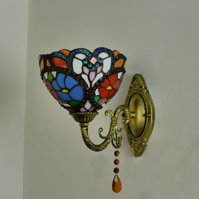 Tiffany Iron Stained Glass 1-Light Wall Sconce Lamp