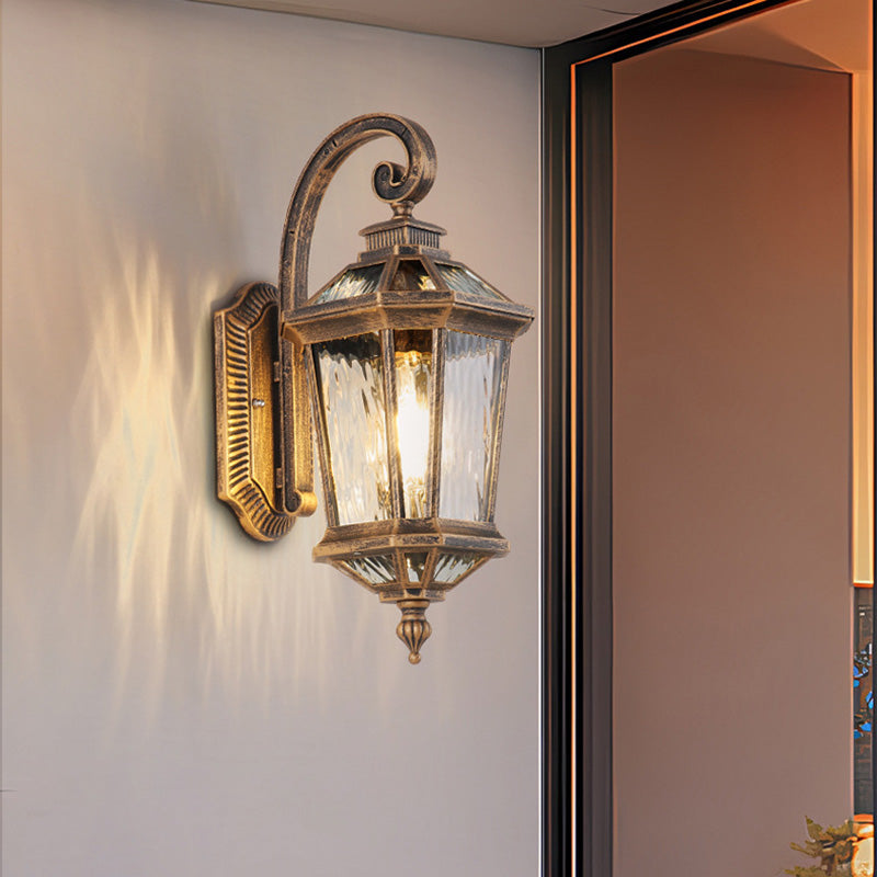 Waterproof Glass Octagon Cylinder 1-Light Wall Sconce Lamp